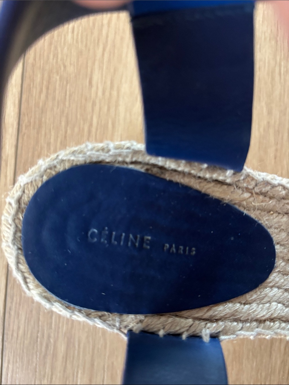 Celine Paris Blue Leather Espadrille Platform Wedge Sandals Size 37.5 / 7.5 - Picture 2 of 3